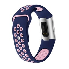 Fitbit Charge 3 &amp; 4 siliconen DOT bandje - Roze / Blauw - Maat: Large