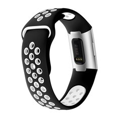 Fitbit Charge 3 &amp; 4 siliconen DOT bandje - Wit / Zwart Maat: Small