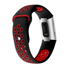 Fitbit Charge 3 &amp; 4 siliconen DOT bandje - Rood / Zwart - Maat: Large