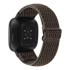 Fitbit Versa 3/4 &amp; Sense 1/2 Nylon loop bandje - Bruin met donkergroen