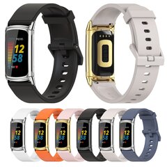 FitBit Charge 5 &amp; 6 Extra soft siliconen bandje - Lichtgrijs + zilveren connector