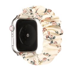 Elastisch scrunchie nylon bandje - Bloemenprint licht - Geschikt voor Apple Watch 44mm / 45mm&nbsp;/ 46mm / 49mm