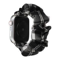 Elastisch scrunchie nylon bandje - Zwart / Wit - Geschikt voor Apple Watch 44mm / 45mm&nbsp;/ 46mm / 49mm