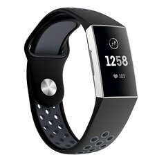 Fitbit Charge 3 &amp; 4 siliconen DOT bandje - Zwart + Grijs Maat: S/M