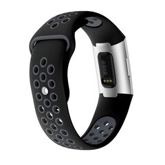 Fitbit Charge 3 &amp; 4 siliconen DOT bandje - Zwart + Grijs Maat: S/M