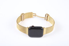 Milanese bandje met vouwbare magneetsluiting - Goud - Geschikt voor Apple Watch 38mm / 40mm / 41mm / 42mm