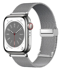 Milanese bandje met vouwbare magneetsluiting - Zilver - Geschikt voor Apple Watch 44mm / 45mm&nbsp;/ 46mm / 49mm