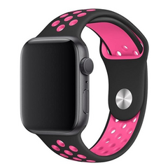 Sportbandje - Maat: M/L - Zwart + Roze - Geschikt voor Apple Watch 38mm / 40mm / 41mm / 42mm
