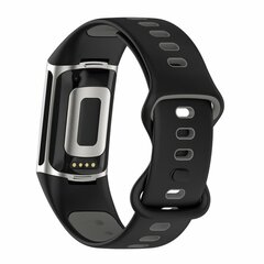 FitBit Charge 5 &amp; 6 Sportbandje met dubbele lus - Zwart / grijs - Tweekleurig - Maat: L