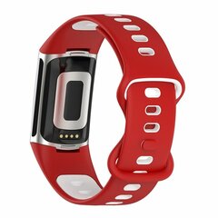 FitBit Charge 5 &amp; 6 Sportbandje met dubbele lus - Rood / wit - Tweekleurig - Maat: L