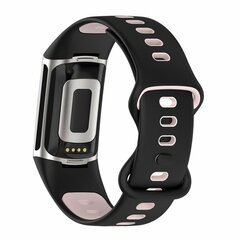 FitBit Charge 5 &amp; 6 Sportbandje met dubbele lus - Zwart / roze - Tweekleurig - Maat: L