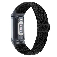 FitBit Charge 5 &amp; 6 Elastische solo loop nylon bandje - Zwart