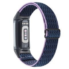FitBit Charge 5 &amp; 6 Elastische solo loop nylon bandje - Donkerblauw met paars