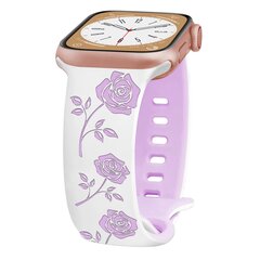 Siliconen bandje met rozen - Wit / paars  - Geschikt voor Apple Watch 38mm / 40mm / 41mm / 42mm