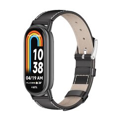 Echt leren bandje - Zwart met zwarte aansluiting - Xiaomi Smart Band 8 / 9 / 10