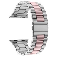 Stalen schakelband - Zilver met ros&eacute; pink - Geschikt voor Apple watch 44mm / 45mm&nbsp;/ 46mm / 49mm