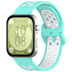 Tweekleurige siliconen band - Turquoise met wit - Huawei Watch Fit 3 / Fit 4