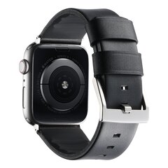 Leer + siliconen band - Zwart + zilveren aansluiting en gesp - Geschikt voor Apple Watch 44mm / 45mm&nbsp;/ 46mm / 49mm