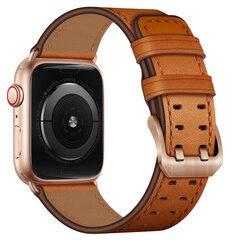 Leren band met twin gesp - Lichtbruin met ros&eacute; gesp - Geschikt voor Apple Watch 44mm / 45mm / 46mm / 49mm
