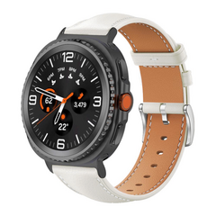 Leren bandje met zwarte connector - Roomwit - Samsung Galaxy Watch 8 Classic - 46mm
