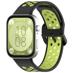 Tweekleurige siliconen band - Zwart met groen - Huawei Watch Fit 3 / Fit 4