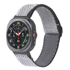 Elastische solo loop nylon bandje - Wit met zwart - Samsung Galaxy Watch 8 Classic - 46mm