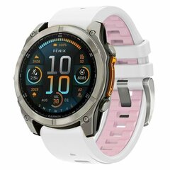 Siliconen bandje - Wit met roze - Garmin Fenix 9 / 9 pro - 43mm