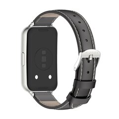 Leren bandje - Zwart (zilveren connector) - Huawei Band 11 / 11 pro