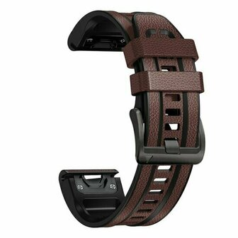 leer + siliconen bandje - Donkerbruin - Garmin Quatix 8 - 47mm