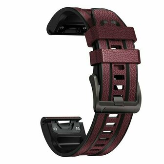 leer + siliconen bandje - Bordeaux - Garmin Quatix 8 - 47mm