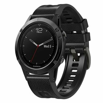 leer + siliconen bandje - Zwart - Garmin Quatix 8 - 51mm