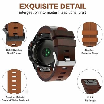 Leren bandje - Bruin - Garmin Quatix 8 - 51mm