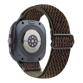 Elastische solo loop nylon bandje - Bruin met donkergroen - Samsung Galaxy Watch 8 - 40mm / 44mm