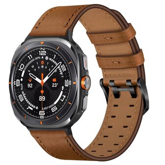 Leren band met twin gesp - Donkerbruin - Samsung Galaxy Watch 8 - 40mm / 44mm