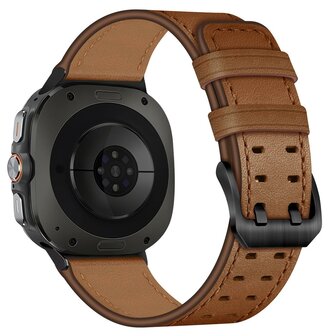 Leren band met twin gesp - Donkerbruin - Samsung Galaxy Watch 8 - 40mm / 44mm