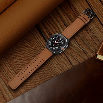 Leren band met twin gesp - Donkerbruin - Samsung Galaxy Watch 8 - 40mm / 44mm