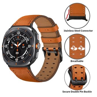 Leren band met twin gesp - Lichtbruin - Samsung Galaxy Watch 8 - 40mm / 44mm