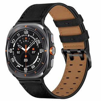 Leren band met twin gesp - Zwart - Samsung Galaxy Watch 8 Classic - 46mm