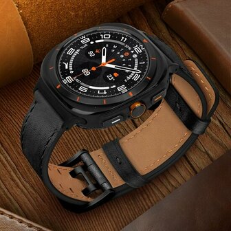 Leren band met twin gesp - Zwart - Samsung Galaxy Watch 8 Classic - 46mm