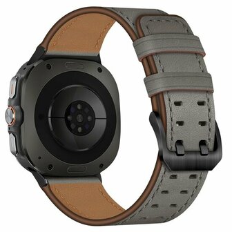 Leren band met twin gesp - Grijs - Samsung Galaxy Watch 8 Classic - 46mm