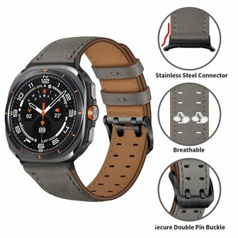 Leren band met twin gesp - Grijs - Samsung Galaxy Watch 8 Classic - 46mm