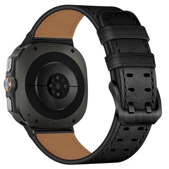 Leren band met twin gesp - Zwart - Samsung Galaxy Watch Ultra - 47mm
