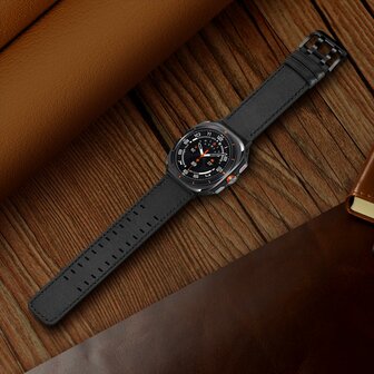 Leren band met twin gesp - Zwart - Samsung Galaxy Watch Ultra - 47mm