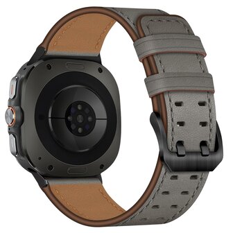Leren band met twin gesp - Grijs - Samsung Galaxy Watch Ultra - 47mm