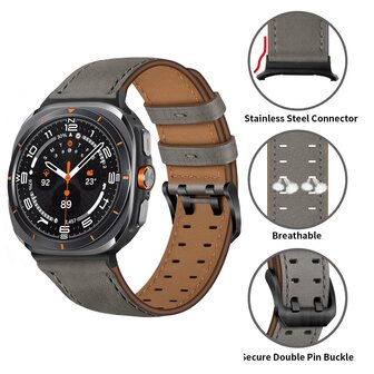 Leren band met twin gesp - Grijs - Samsung Galaxy Watch Ultra - 47mm