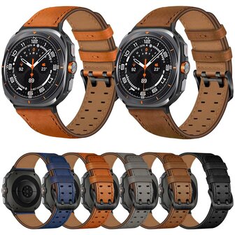Leren band met twin gesp - Grijs - Samsung Galaxy Watch Ultra - 47mm