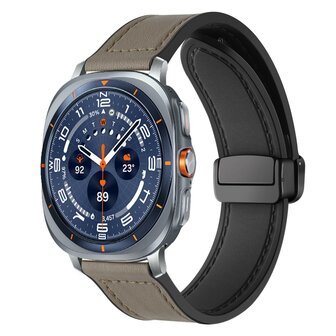 Leer + siliconen bandje - Grijs - Samsung Galaxy Watch Ultra - 47mm
