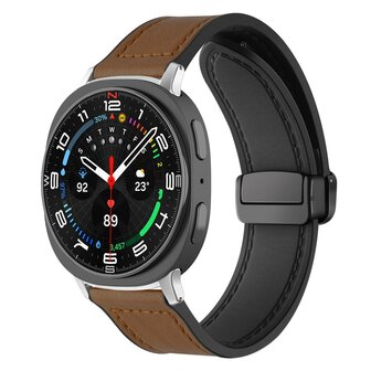 Leer + siliconen bandje - Donkerbruin - Samsung Galaxy Watch 8 Classic - 46mm