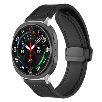 Leer + siliconen bandje - Zwart - Samsung Galaxy Watch 8 Classic - 46mm