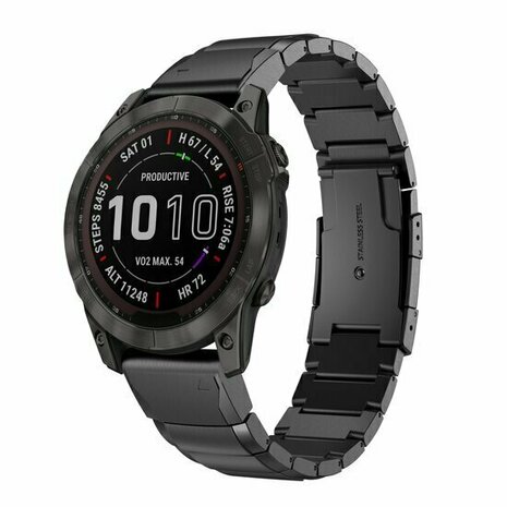 Stainless steel schakelband - Zwart - Garmin Quatix 8 - 47mm